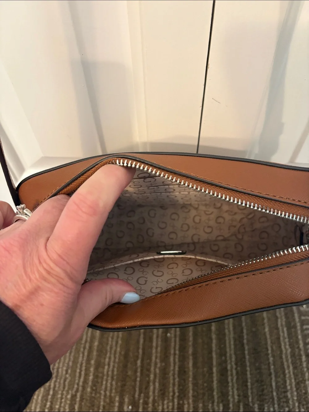 Guess Camel Brown Faux Leather Crossbody Camera Bag